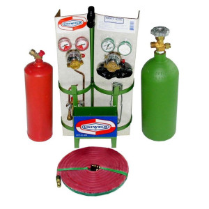 Uniweld Juego Soldadura Profesional K23C-T Incluye Manilla Soldar / Puntas Soldar / Regulador Oxigeno y Acetileno / Mangueras Dobles / Gafas / Encendedor / Llave Tanque / Base / Tanques 