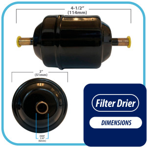 Appli Parts APFD-052S 1/4 in Liquid Line Refrigerant AC Filter Drier hvac Refrigeration 052S ODF Sweat Solder connection universal unidirectional 4-1/2 in long 2 in wide