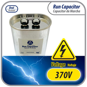 Appli Parts Run Capacitor for ac 12.5 Mfd uF (microfarads) 370VAC CBB65 Oval Universal fit for hvac and other applications 2-7/8in Wide 1-7/8in Depth 3-1/4in High CON-12.5-370
