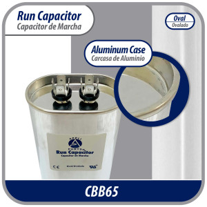 Appli Parts Run Capacitor for ac 12.5 Mfd uF (microfarads) 370VAC CBB65 Oval Universal fit for hvac and other applications 2-7/8in Wide 1-7/8in Depth 3-1/4in High CON-12.5-370
