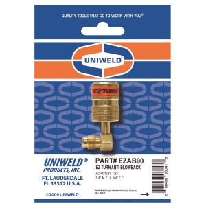 Uniweld Ez-Turn Anti-Blowback Mini Split Ductless Adaptador 90 degrees 1/4 in MF X 1/4 in FF R-410a, CFC, HCFC and HFC rated EZAB90