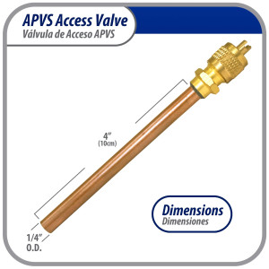 Appli Parts APVS-14144 1/4 in SAE Access Schrader Valve x 1/4 ODF x 4 in Copper Stem with Valve Core and Cap with gasket and core remover for AC and refrigeration systems