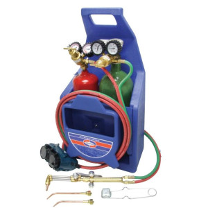 Uniweld KLC100PT Juego Soldadura Profesional Oxiacetileno Incluye Manilla y Punta Soldar / Regulador Oxigeno y Acetileno / Manguera / Gafas / Encendedor / Llave / Base y Tanques 