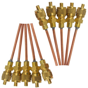 Appli Parts APVS-14182K10 10 Pack 1/4 in SAE Access Schrader Valve x 1/8 ODF x 2 in Copper Stem with Valve Core and Cap with gasket and core remover for AC and refrigeration systems