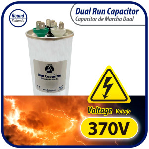 Appli Parts Dual Run Capacitor for ac 25+5 Mfd uF (microfarads) 370VAC CBB65 Round Universal fit for hvac and other applications 2 in Wide 3-3/4 in Height CON-25/5-370-R

