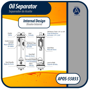 Appli Parts APOS-55855 5/8 in ODF Oil Separator, compatible with CFC,HCFC,HFC,R22,R407C,R502,R134a,R404A,R507, Working temperature 14 F to 266 F