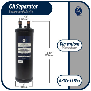 Appli Parts APOS-55855 5/8 in ODF Oil Separator, compatible with CFC,HCFC,HFC,R22,R407C,R502,R134a,R404A,R507, Working temperature 14 F to 266 F