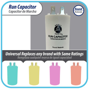 Appli Parts Run Capacitor for electric motors 55 Mfd uF (microfarads) 250VAC Plastic Case with terminals CBB60 Round Universal fit water pumps and others 4-1/4 in High 2 in Wide CON-55-250-P