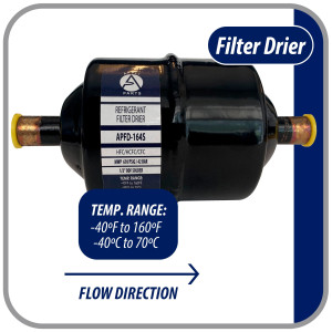 Appli Parts APFD-164S 1/2 in Liquid Line Refrigerant AC Filter Drier hvac Refrigeration 164S ODF Sweat Solder connection universal unidirectional 7in long 3in wide