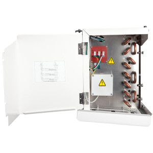 Danfoss 114U0006 Evaporator Optyma MBP 28.8K Btu/hr at 25F SST R404 Air Defrost 6FPI Low Profile 4 x 12in ECM fans DACC RX L050.1A4/A1 230V/1Ph/60Hz 
