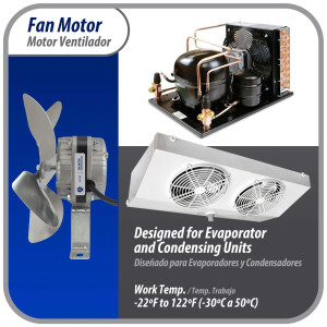 Appli Parts APFM-71E 7W Condenser and Evaporator Fan Motor 115V 60Hz 0.55A, Includes 8in Aluminum Fan Blade and Mounting Base, Universal Replacement for Commercial Refrigeration Units
