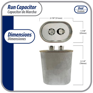 Appli Parts CON-30-370 Condensador Capacitor de Marcha 30 Mfd uF (microfaradios) 370VAC CBB65 Universal Aire acondicionado y otras aplicaciones Ovalado UL, 5.1cm Ancho 2.5cm Profundidad 7.6cm Alto