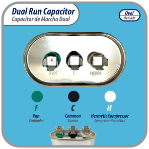 Appli Parts Dual Run Capacitor for ac 15+5 Mfd uF (microfarads) 370VAC CBB65 Oval Universal fit for hvac and other applications in Wide CON-15/5-370