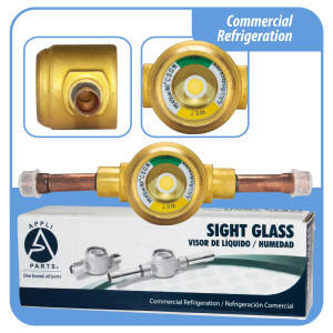 Appli Parts APSG-14AS 1/4 in Sight Glass and liquid moisture indicator Solder connections with Solid Body for HVAC/R installations suitable for CFC HCFC HFC refrigerants