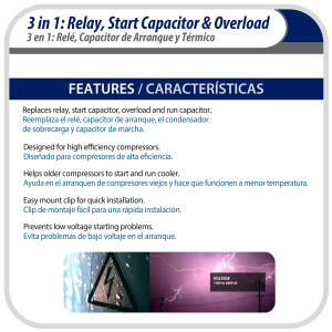 Appli Parts APTO-810 1/12 to 1/5 Hp, 115 V, 3 in 1 Solid State Hard Start Relay, Capacitor and Overload for compressors, replaces RCO-810