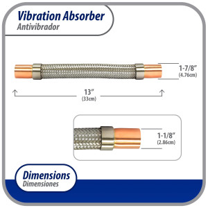 Appli Parts APVE-118 Antivibrador 1-1/8 pulg Soldable Eliminador de Vibracion 33cm Largo 450psi presion maxima de trabajo y 3.265psi presion de rotura Appli Parts APVE-118 Antivibrador 1-1/8 pulg Soldable Eliminador de Vibracion 33cm Largo 450psi presion maxima de trabajo y 3.265psi presion de rotura