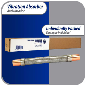 Appli Parts APVE-118 1-1/8 in Vibration Absorber Eliminator Sweat Connections 13 in Long 450 psi Max working and 3,265 psi Burst pressure