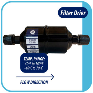 Appli Parts APFD-083 3/8 in Liquid Line Refrigerant AC Filter Drier hvac Refrigeration 083 SAE Flare connection universal unidirectional 6-1/2 in long 2 in wide