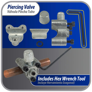 Appli Parts APT-PV310 1/2, 5/8 in Bullet Piercing Valve kit with tube size adapters and o ring seal for small refrigeration systems with 1/4in SAE Service Port