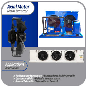 Appli Parts AXF-200 Extractor Axial 200 mm (7-7/8 pulg) 220 V, 1 ph, 50-60 Hz, 40 W, 1600 rpm, Rango Temperatura -30 C a 60 C, incluye aspa y base tipo jaula
