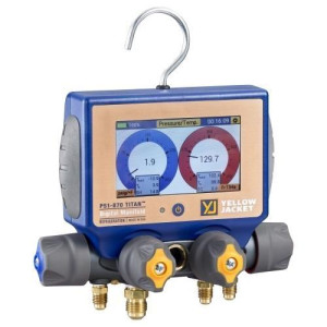 TITAN Digital Manifold P51-870 4-Valve con Pantalla Digital Retroiluminada y Capacidad Bluetooth para Conectarse a la Aplicacion Mantooh, Sensor de Vacio Incluido, cuatro mangueras, dos abrazaderas de temperatura, bateria recargable, 126 perfiles de refri TITAN Digital Manifold P51-870 4-Valve con Pantalla Digital Retroiluminada y Capacidad Bluetooth para Conectarse a la Aplicacion Mantooh, Sensor de Vacio Incluido, cuatro mangueras, dos abrazaderas de temperatura, bateria recargable, 126 perfiles de refri
