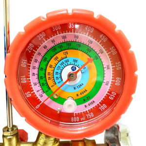 Appli Parts APMG-A3B36 R134,R22,R404,R410a Manifold Gauge Set, Brass Body, Includes 36 in long 1/4in SAE Hose Set and 5/16 in to 1/4 in SAE Adapter, Pressure psi, Temperature Fahrenheit Scales