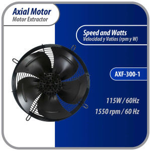 Appli Parts AXF-300-1 Extractor Axial 300 mm (11-3/4 pulg) 110V, 1 ph, 60 Hz, 115W 1550 rpm, Rango Temperatura -30 C a 60 C, incluye aspa y base tipo jaula