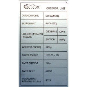 Vertical Condenser 36.000btu R410 230v/60hz/1ph Ecox Evcu036c10b