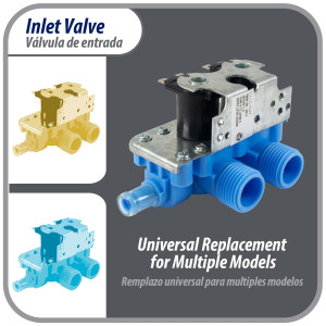 WH13X81 Appli Parts inlet water valve for washing machine 2 x 3/4 NPT Inlet 1 x 1/2 Outlet 110-120V 50/60Hz Universal replacement for General Electric and other brands APIV-2111