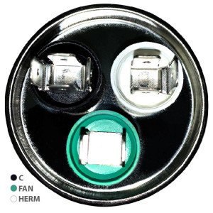 Appli Parts Dual Run Capacitor for ac 80+7.5 Mfd uF (microfarads) 370VAC or 450VAC CBB65 Round Universal fit for hvac and other applications 5-3/4 in High 2-5/16 in Wide CON-80/7.5-450