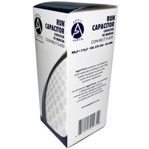 Appli Parts Dual Run Capacitor for ac 80+7.5 Mfd uF (microfarads) 370VAC or 450VAC CBB65 Round Universal fit for hvac and other applications 5-3/4 in High 2-5/16 in Wide CON-80/7.5-450
