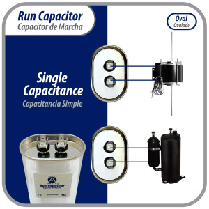 Appli Parts Condensador Capacitor de Marcha 15 Mfd uF (microfaradios) 370/450VAC CBB65 Universal Aire acondicionado y otras aplicaciones Ovalado UL 9cm Alto 3.4cm Ancho 5.4cm Largo CON-15-450-O 