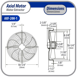 Appli Parts AXF-200-1 7-7/8 in Axial Fan Motor Guard Mounted Fan Blade 110 V, 1 Ph, 50-60 Hz, 40 W, 1600 rpm, Universal replacement for Cold Room Evaporators, Condensing Units, Work Temp -22F to 140F