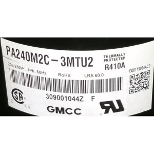 GMCC Compressor Rotary Fixed Speed 24.000Btu 208-230V/1Ph/60Hz Lra 60.0 R-410A PA240M2C-3MTU2 201400601300 11103010000567