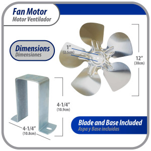 Appli Parts APFM-342E 34W Condenser and Evaporator Fan Motor 220V 60Hz 1.2A, Includes 12in Aluminum Fan Blade and Mounting Base, Universal Replacement for Commercial Refrigeration Units