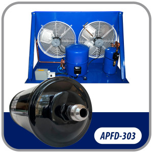 Appli Parts APFD-303 Filtro Secador 3/8 pulg para linea Liquido para Sistemas de Refrigeracion y aire acondicionado 303 SAE Rosca Universal Unidireccional 267mm Largo 100mm Ancho