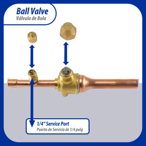 Appli Parts APBV-038 3/8 in Shut Off Ball Valve ODF Universal Replacement 610 psi (4.2 Mpa) max pressure -22 F to 248 F work temperature with 1/4 in SAE service port, with 6-1/2 in overall length