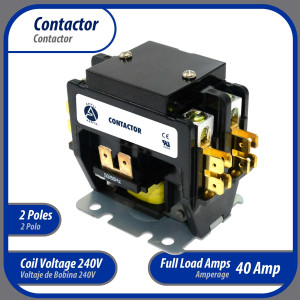 Appli Parts APAC-240240 Heavy Duty Contactor 2 Poles 40A 240V Coil Replacement for AC Compressors and Electrical Applications UL Certified E476929