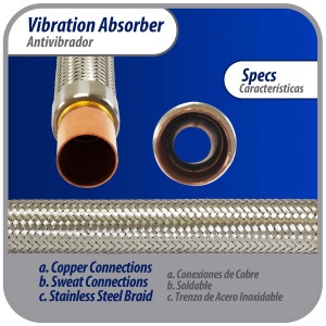 Appli Parts APVE-138 1-3/8 in Vibration Absorber Eliminator Sweat Connections 14-3/4 in Long 500 psi Max working and 3,265 psi Burst pressure