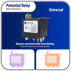 Appli Parts APPR-069 Potential Relay 069, Coil Voltage 332 V Min Pick up 180 V Max Pick up 193 V Max Drop Out 105 V 50/60 Hz Universal replacement for HVAC and Refrigeration units