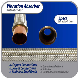 Appli Parts APVE-258 2-5/8 in Vibration Absorber Eliminator Sweat Connections 24 in Long 300 psi Max working and 3,265 psi Burst pressure