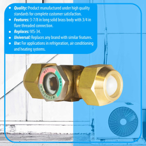Appli Parts APSG-34A Visor de Liquido 3/4 pulg Flare e Indicador de Humedad con conexiones Rosca con cuerpo extraible para Sistemas de Refrigeracion y Aire Acondicionado