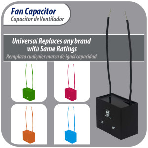 Appli Parts CAP-2.5-250-2C Condensador Capacitor de ventilador 2.5 mfd (microfaradios) uf 250VAC con 2 cables compatible con cualquier marca de igual capacitancia 3.7cm Ancho 1.5cm Prof. 2.6cm Alto