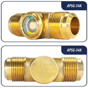 Appli Parts APSG-34A 3/4 in Sight Glass and liquid moisture indicator Flare connections with Solid Body for HVAC/R installations suitable for CFC HCFC HFC refrigerants