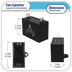 Appli Parts CAP-3.5-450 Condensador Capacitor de ventilador 3.5 mfd (microfaradios) uf 450VAC con conectores compatible con cualquier marca de igual capacitancia 4.7 Ancho, 1.8 Profundidad 3.7cm alto