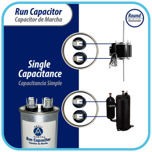 Appli Parts Run Capacitor for ac 30 Mfd uF (microfarads) 370 VAC or 450 VAC CBB65 Round Universal fit for hvac and other applications 3-7/8in High 1-3/4in Wide CON-30-450