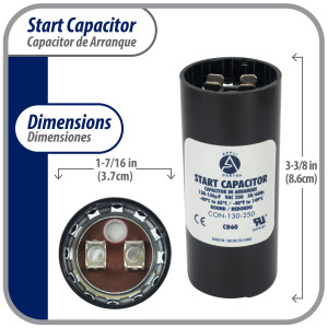 Appli Parts CON-130-250 Motor Start Capacitor 130-156 MFD uF, 250 VAC. Universal for Electric Motor Applications, 1.44 in Wide, 3.38 in Height