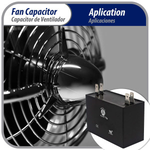 Appli Parts Condensador Capacitor de ventilador 8 mfd (microfaradios) uf 450VAC con conectores compatible con cualquier marca de igual capacitancia 4.7cm Ancho 2.6cm Prof 4.6cm Alto CAP-8-450 