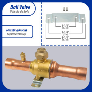 Appli Parts APBV-138 1-3/8 in Shut Off Ball Valve ODF Universal Replacement 610 psi (4.2 Mpa) max pressure -22 F to 248 F work temperature with 1/4 in SAE service port, with 10 in overall length