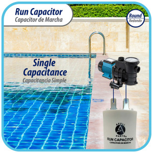 Appli Parts Run Capacitor for electric motors 100 Mfd uF (microfarads) 250VAC Plastic Case with terminals CBB60 Round Universal fit water pumps and others 4-1/2in High 2in Wide CON-100-250-P